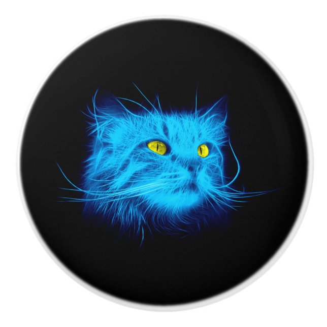 Blue Cat Face Ceramic Knob (Front)