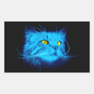 Blue Cat Face Rectangular Sticker