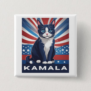 Blue Cat for Kamala 2024 US Election Democrat 15 Cm Square Badge