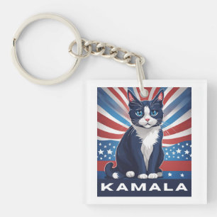 Blue Cat for Kamala 2024 US Election Democrat Key Ring