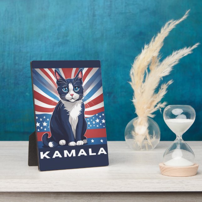 Blue Cat for Kamala 2024 US Election Democrat Plaque (Side)