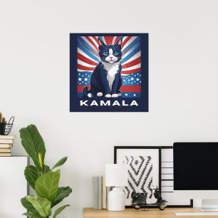 Blue Cat for Kamala 2024 US Election Democrat Poster