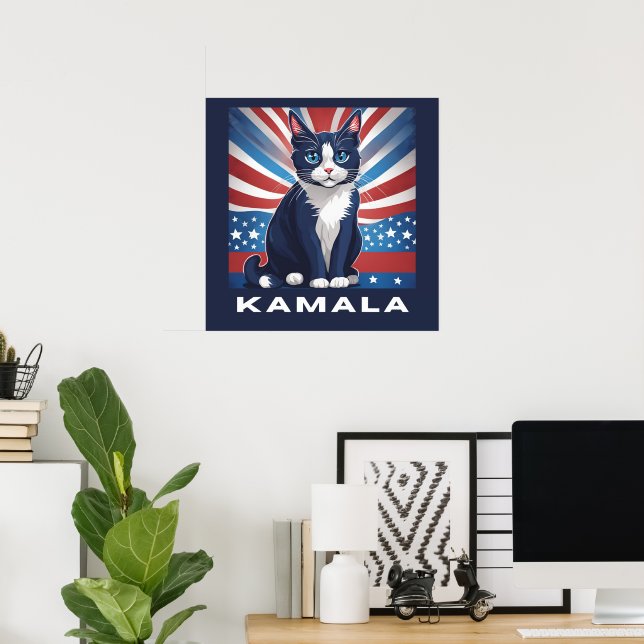 Blue Cat for Kamala 2024 US Election Democrat Poster (Home Office)