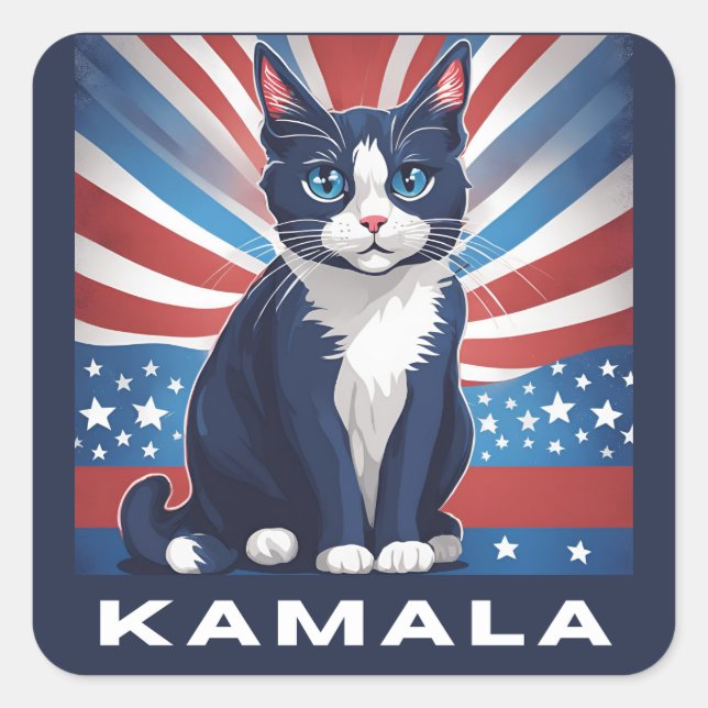 Blue Cat for Kamala 2024 US Election Democrat Square Sticker (Front)