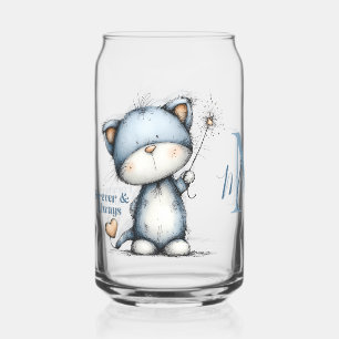 Blue Cat “Forever & Always” Heart Balloon Design Can Glass