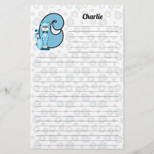 Blue Cat Mongram Boy's Letter C Lined Stationery