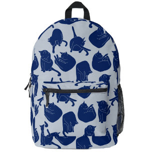 Blue Cat Pattern Printed Backpack