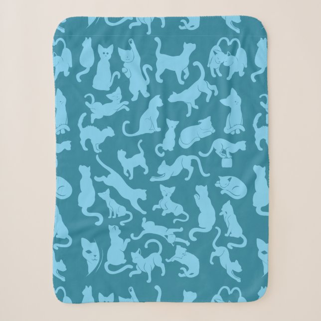 Blue Cat Pattern Sherpa Blanket (Front)