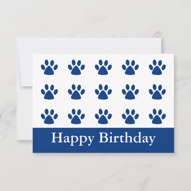 Blue Cat Paw Happy Birthday Flat Card (Front)