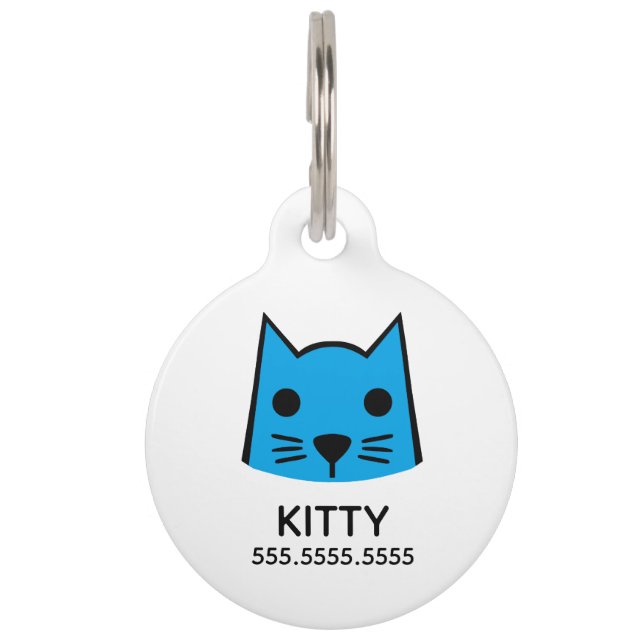 Blue Cat, Personalized Pet Details & QR Code Tag (Front)