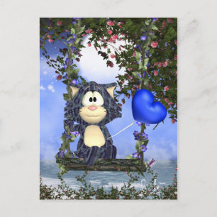 Blue Cat Postcard, Cute Postcard