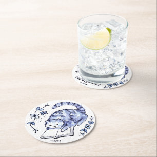 Blue Cat Reader Paper Coaster