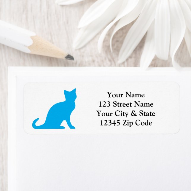 Blue cat silhouette return address labels (Insitu)