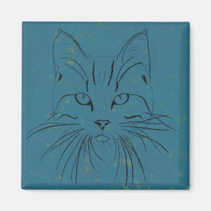 Blue Cat Sketch Magnet