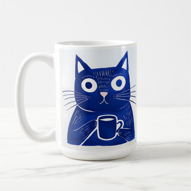 Blue Cat T-Shirt Coffee Mug (Left)