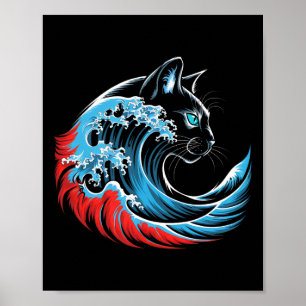 Blue Cat Wave For Kamala 47 Funny Cat Ladies 2024 Poster