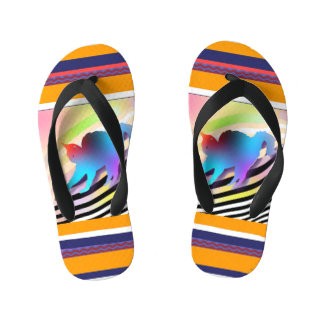 Blue Cat With Stripes Kid's Flip Flops