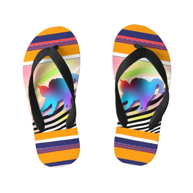 Blue Cat With Stripes Kid's Flip Flops (Footbed)
