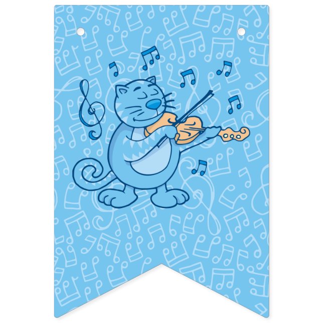 Blue Cat with Violin Bunting Flags (First Flag)
