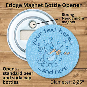 Blue Cat with Violin Button Bottle Opener