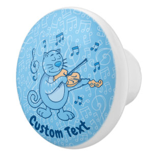 Blue Cat with Violin Ceramic Knob