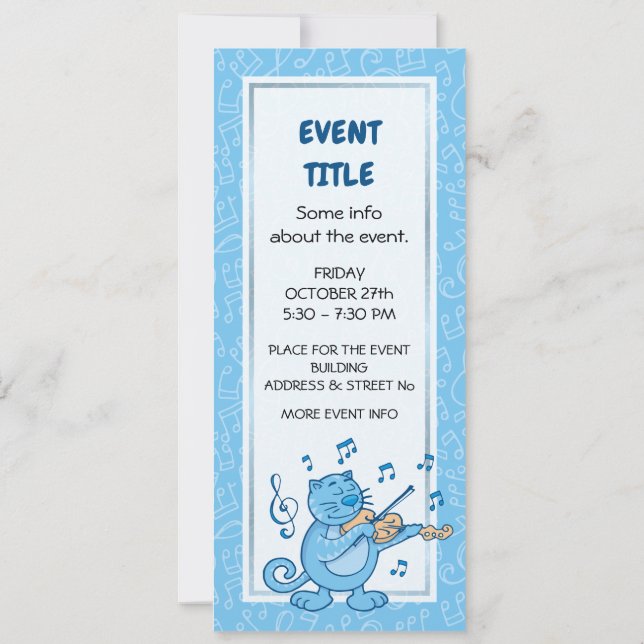 Blue Cat with Violin Invitation (Back)