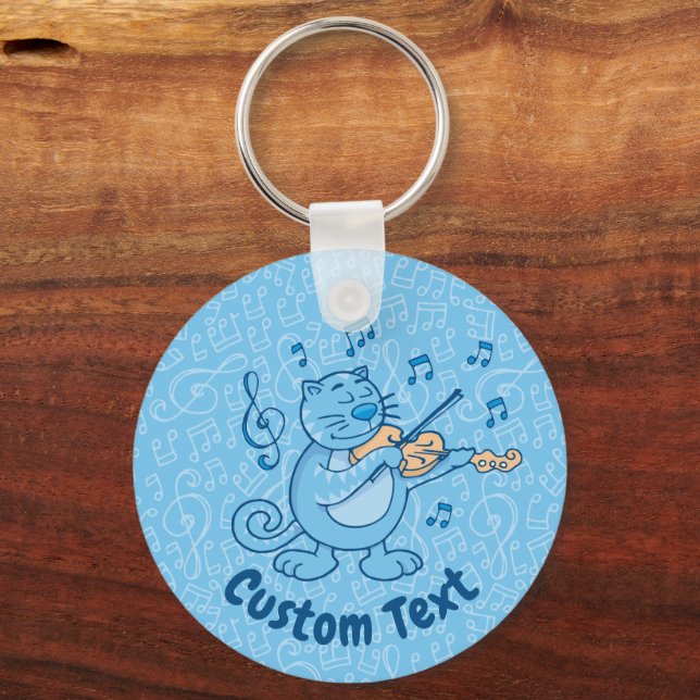 Blue Cat with Violin Keychain (Front)