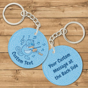Blue Cat with Violin Keychain
