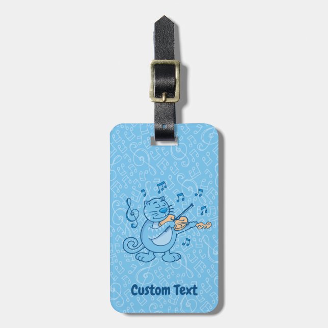 Blue Cat with Violin Luggage Tag (Front Vertical)