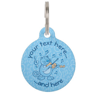 Blue Cat with Violin Pet Name Tag