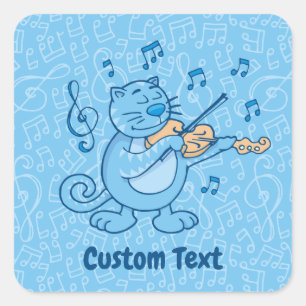 Blue Cat with Violin Square Sticker