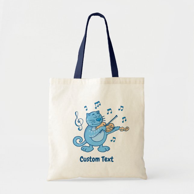 Blue Cat with Violin Tote Bag (Front)