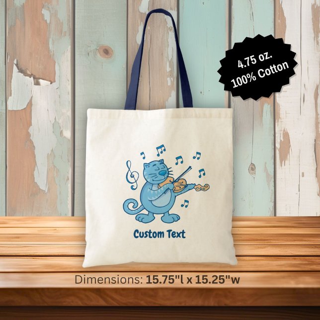 Blue Cat with Violin Tote Bag (Creator Uploaded)
