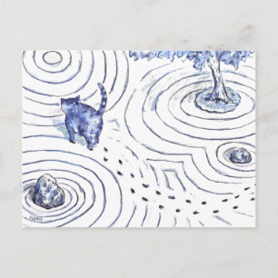 Blue Cat Zen Garden Holiday Postcard
