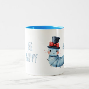 Blue Caterpillar Black Hat Red Bow Two-Tone Coffee Mug