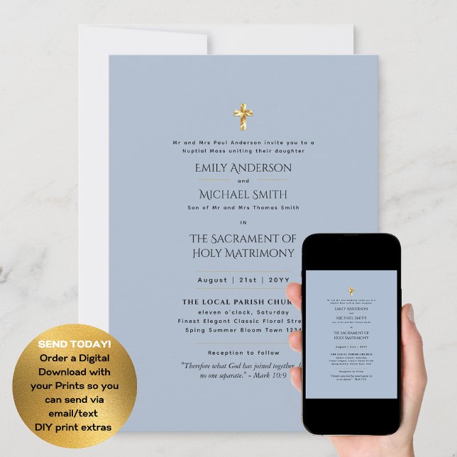 Blue  Catholic Nuptial Mass Wedding Invitation (Creator Uploaded)