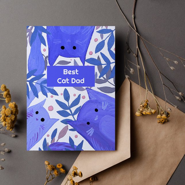 Blue Cats and branches Best cat dad Holiday Card (Creator Uploaded)