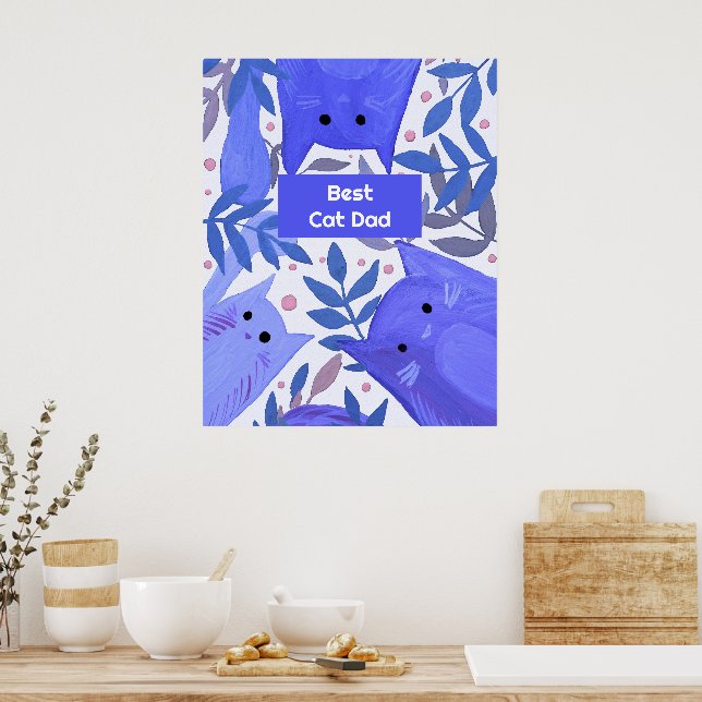 Blue Cats and branches Best cat dad Poster (Kitchen)