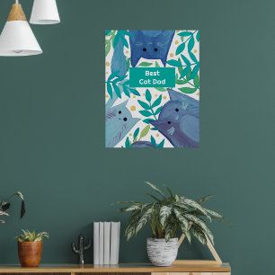 Blue Cats & branches Best cat dad Poster