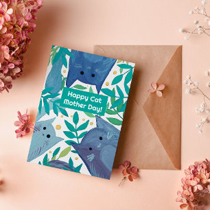 Blue Cats & branches Happy cat mothers day Holiday Card