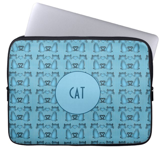 Blue Cats Hypnotic Stripes Design Fun Personality Laptop Sleeve (Front)