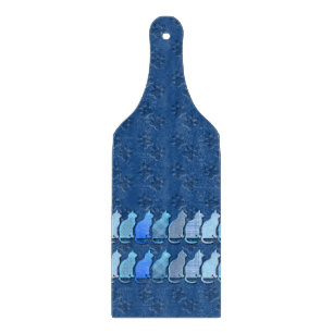 Blue Cats in a Row Cutting Board