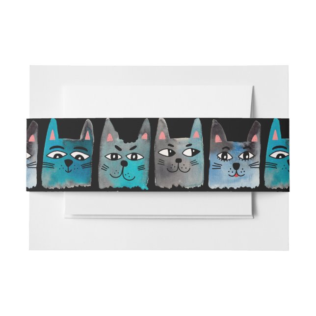 Blue cats invitation belly band (Front Example)