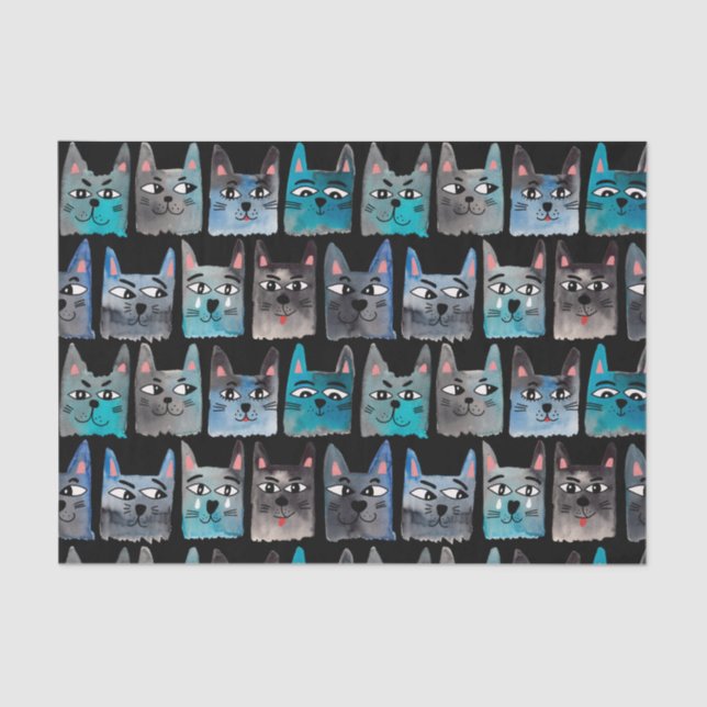 Blue cats tissue paper (Front)