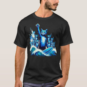 Blue Cats Wave Artwork For Kamala Funny Cat Lady T-Shirt