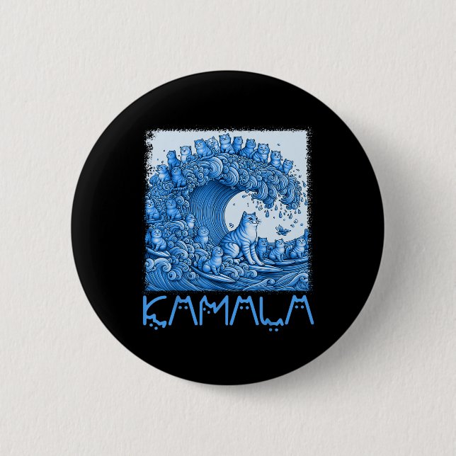 Blue Cats Wave For Kamala 2024  6 Cm Round Badge (Front)