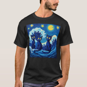 Blue Cats Wave For Kamala 2024 Funny Cat Lady Star T-Shirt