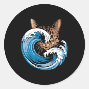 Blue Cats Wave For Kamala Funny Blue Wave Of Cat L Classic Round Sticker