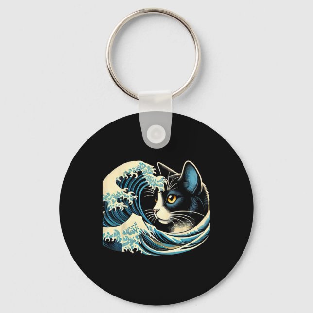 Blue Cats Wave For Kamala Funny Blue Wave Of Cat L Key Ring (Front)