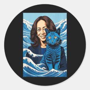 Blue Cats Wave For Kamala Funny Kamala Harris For Classic Round Sticker